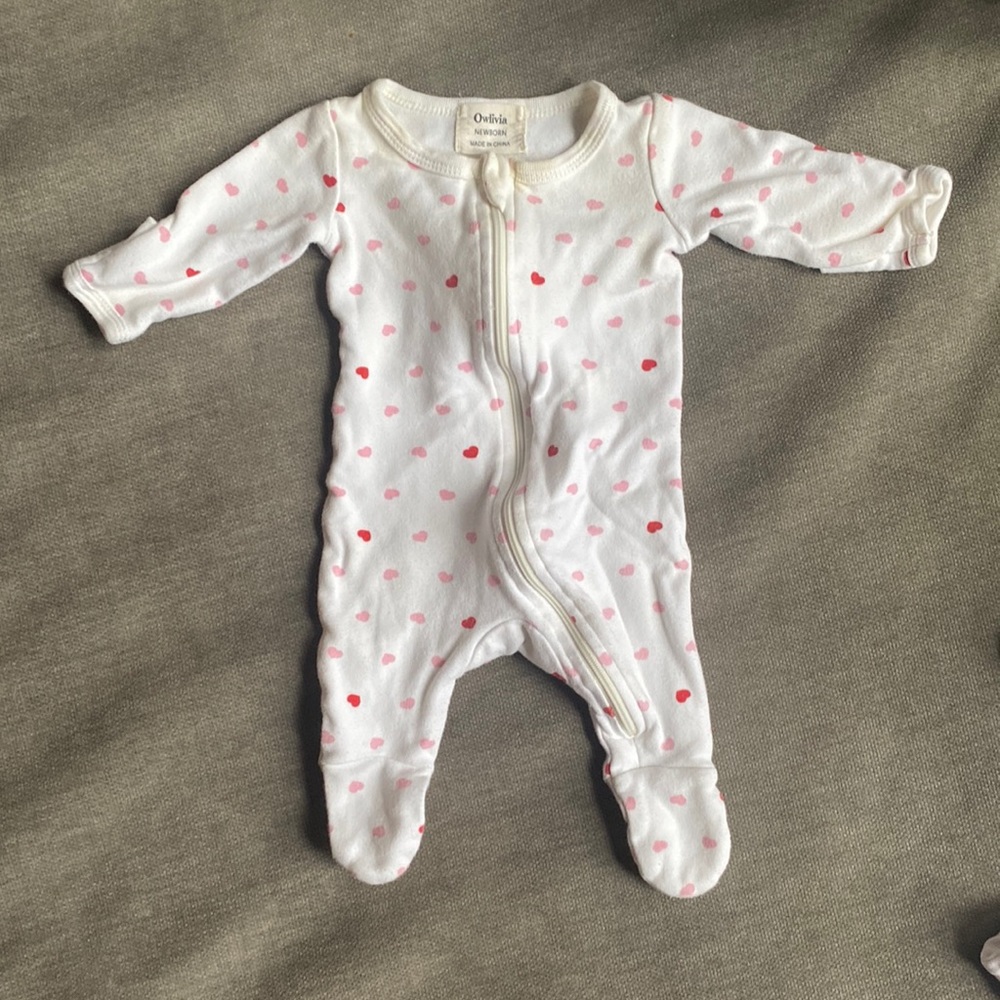 Owlivia zipper Footie Pajama Pink Hearts Newborn